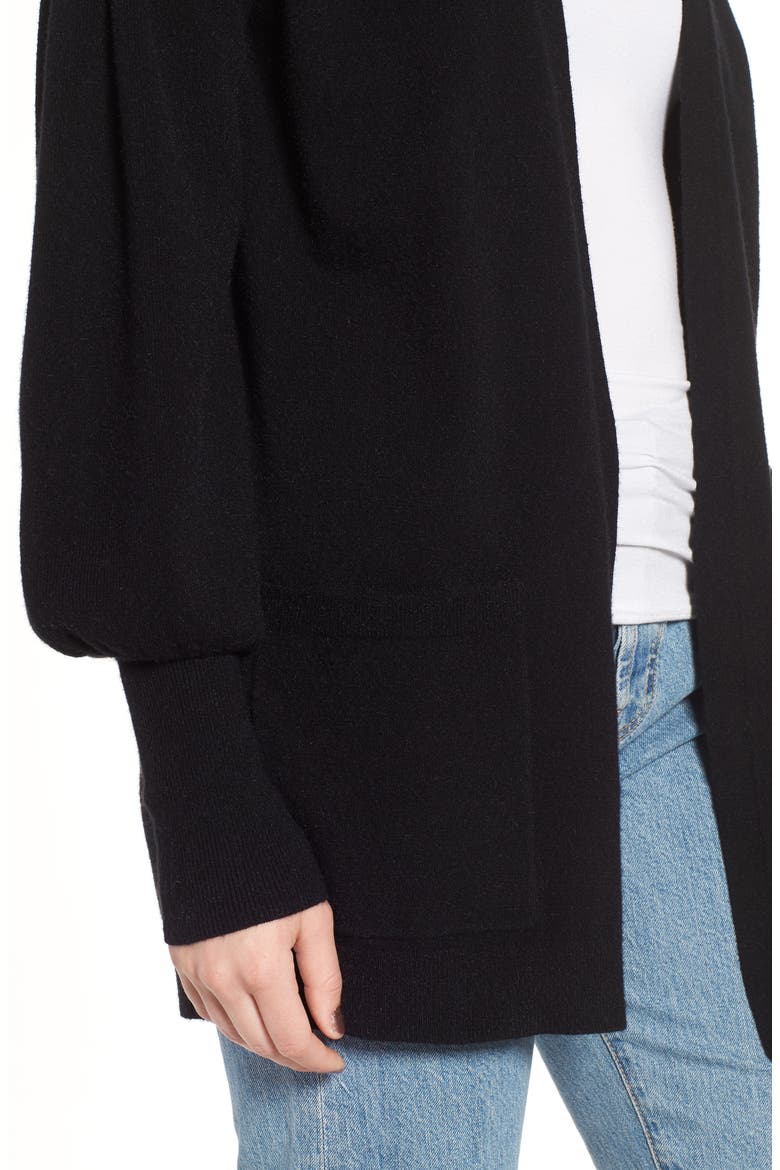 Balloon Sleeve Cardigan, Alternate, color, BLACK