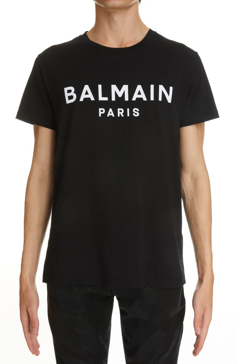 Balmain Classic Fit Flocked Logo Cotton T-Shirt, Main, color,