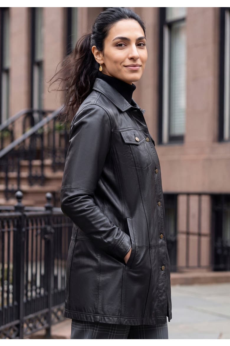 Long Leather Jacket, Alternate, color, BLACK
