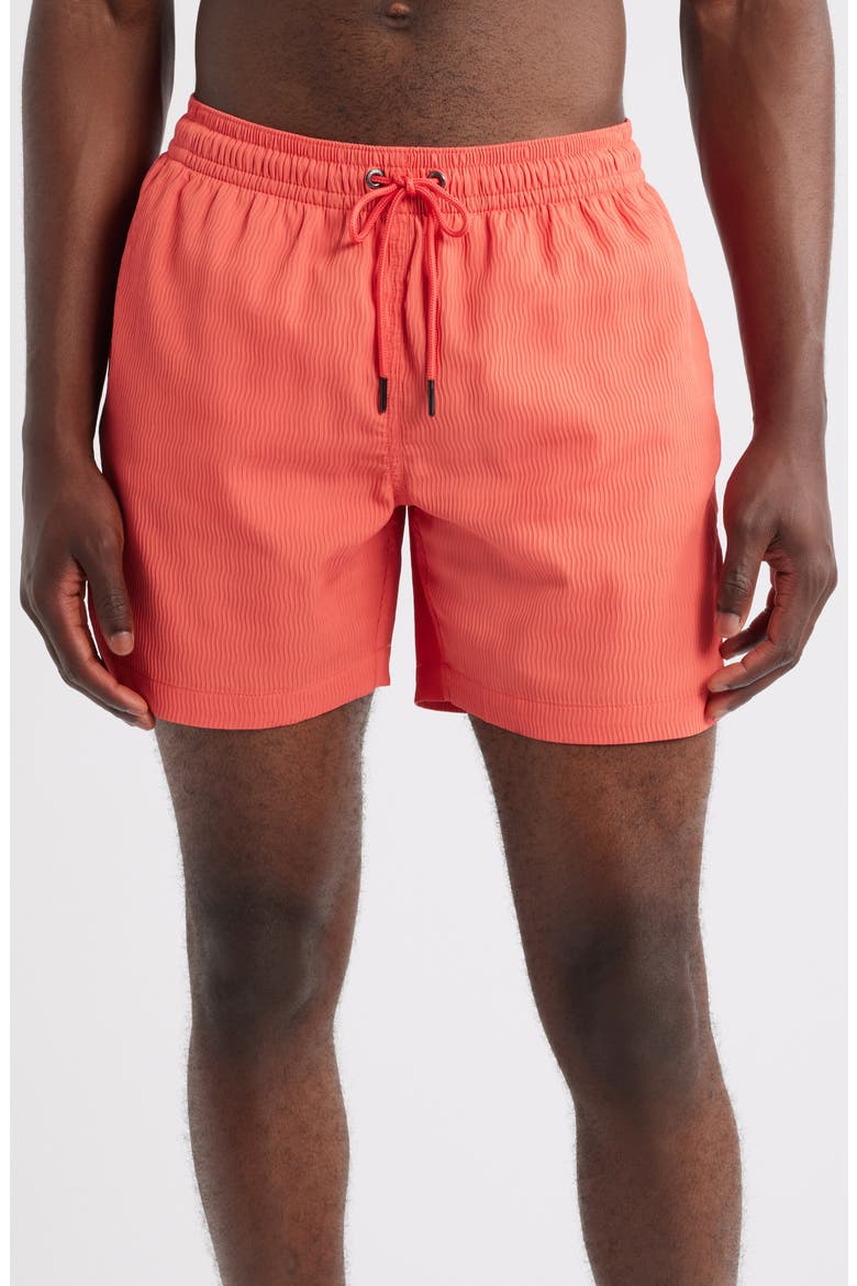 The Sunset Sorbets 5.5-Inch Textured Swim Trunks, Main, color, CORAL