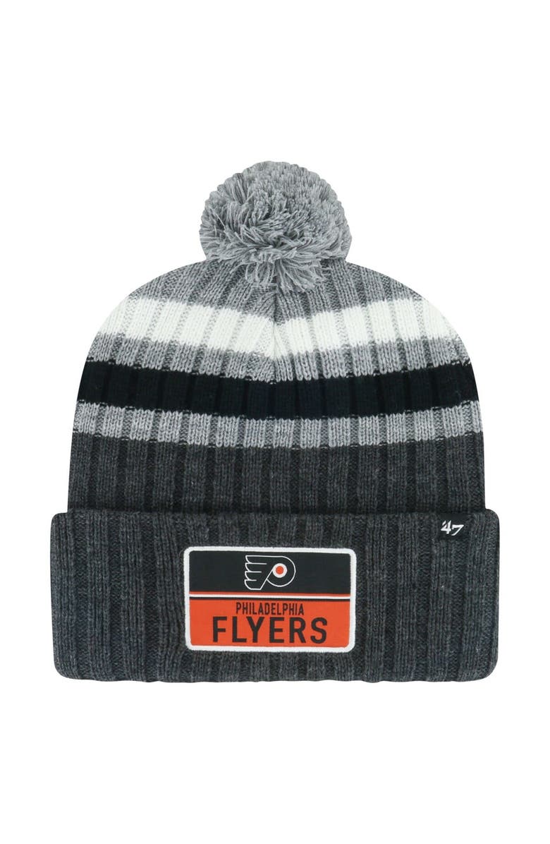 '47 Men's '47 Gray Philadelphia Flyers Stack Patch Cuffed Knit Hat with Pom, Main, color, Gray