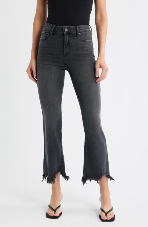 Fray Hem Crop Flare Jeans