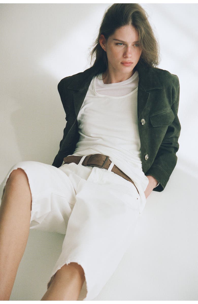 H&M Denim bermuda shorts with belt, Main, color, Cream