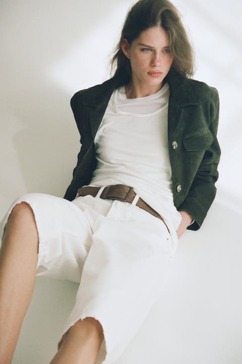 Denim bermuda shorts with belt