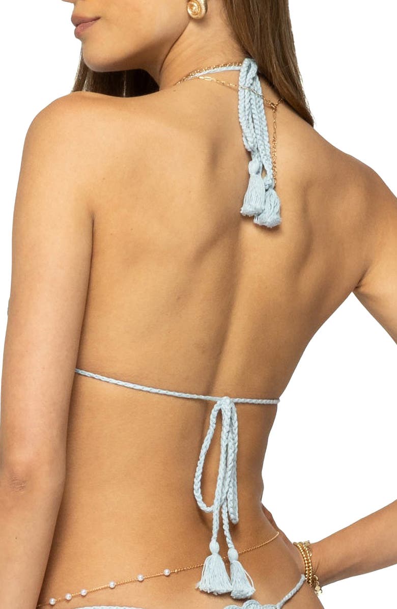 EDIKTED Crochet Triangle Bikini Top, Alternate, color, Green