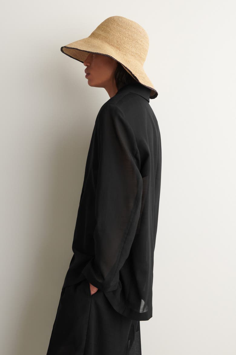 Contrast-trim Raffia Hat, Alternate, color, NATURAL / BROWN