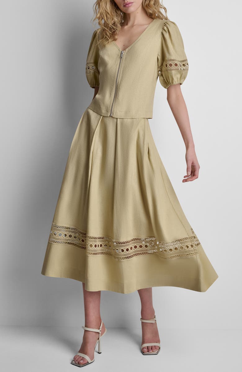 DKNY Loop Lace Puff Sleeve Top, Alternate, color, Mojave Desert