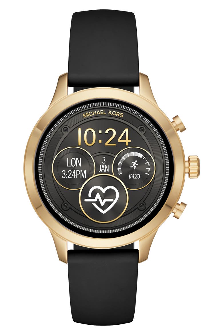 MICHAEL Michael Kors Runway Smart Watch Silicone Watch Strap, Alternate, color, BLACK