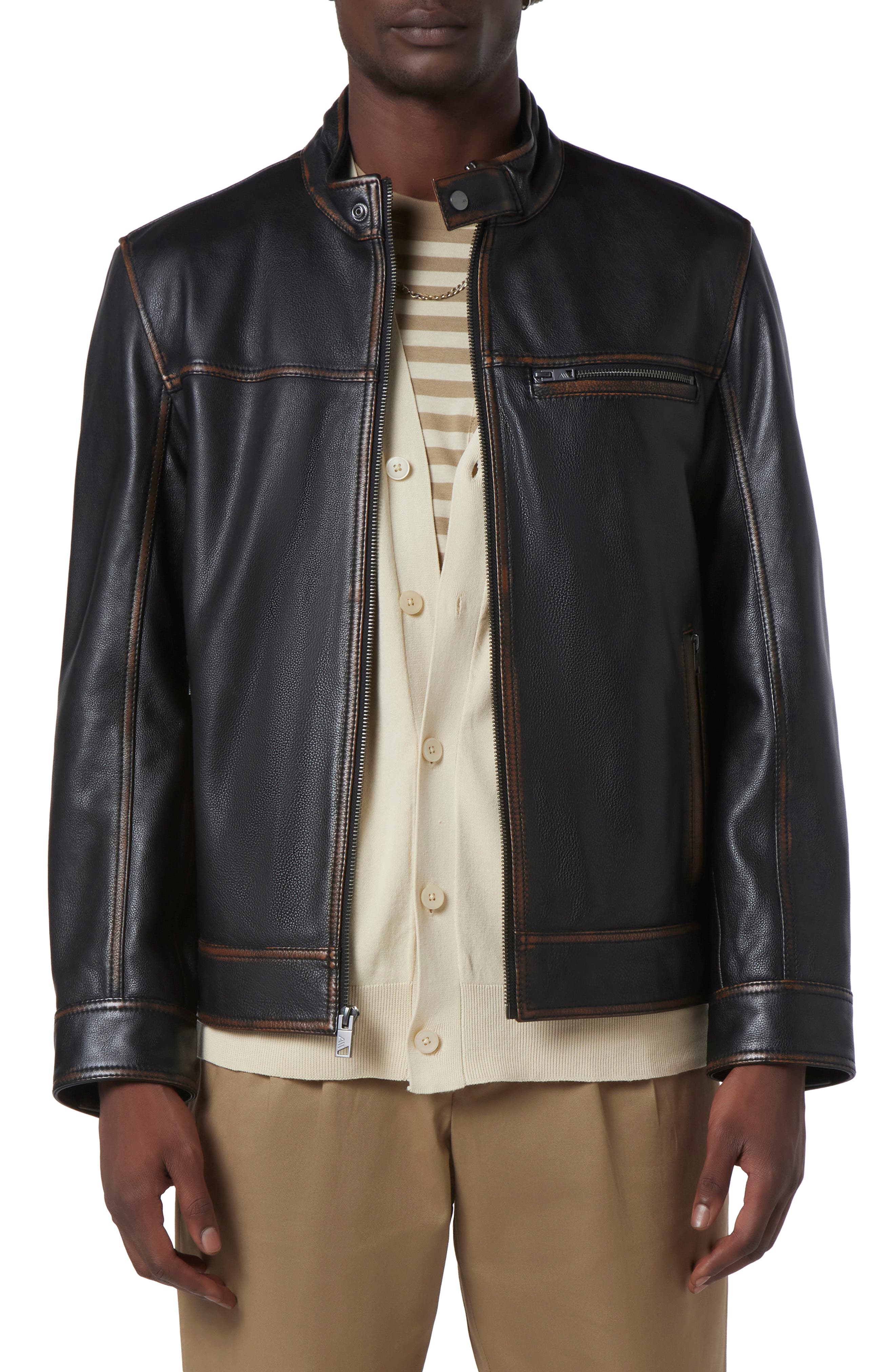Manteau 3/4 En Cuir Souple Andrew Marc Pour Homme - Taille XL Bordeaux