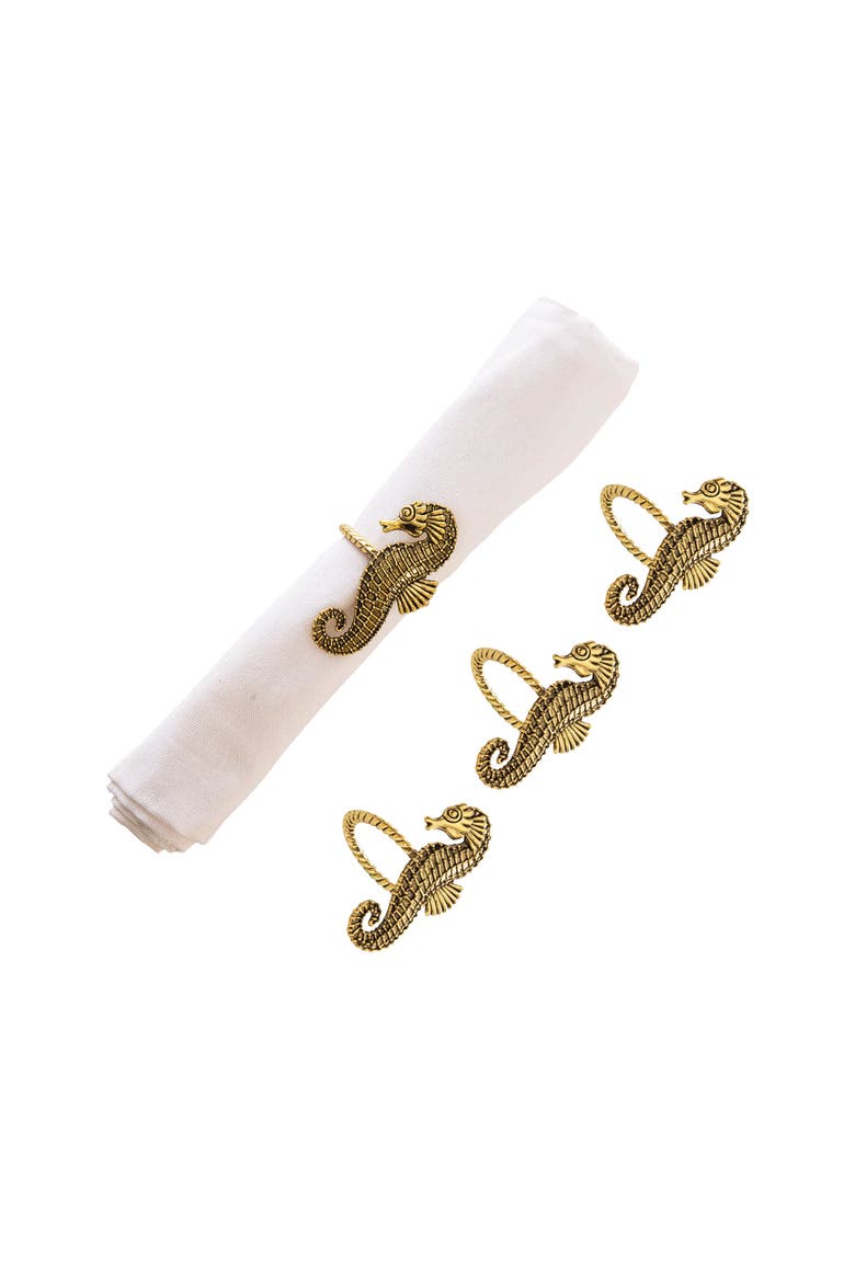 Gold Seahorse Napkin Rings Set of 4, Main, color, Gold