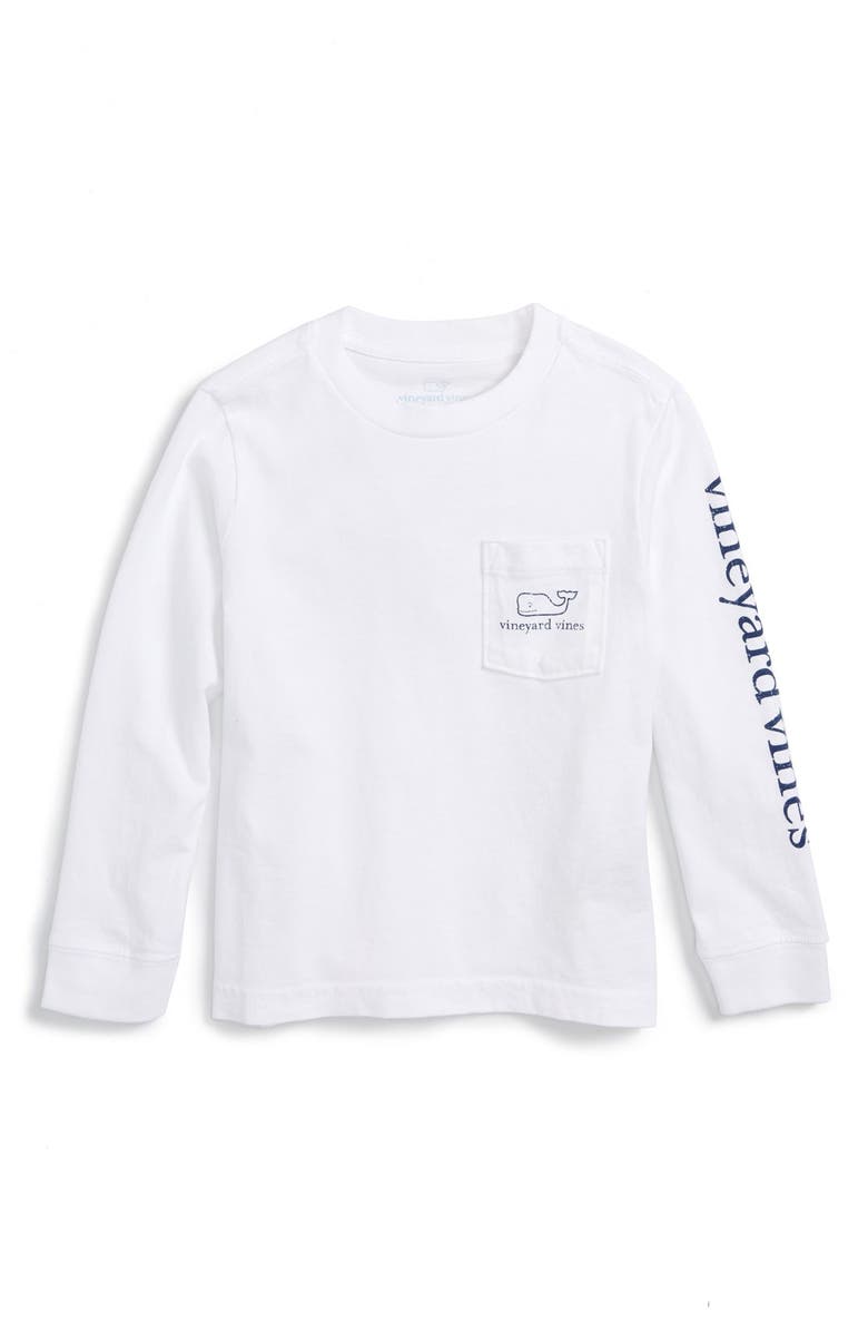 vineyard vines Kids' Whale Logo Pocket Long Sleeve Graphic T-Shirt, Main, color, White Cap
