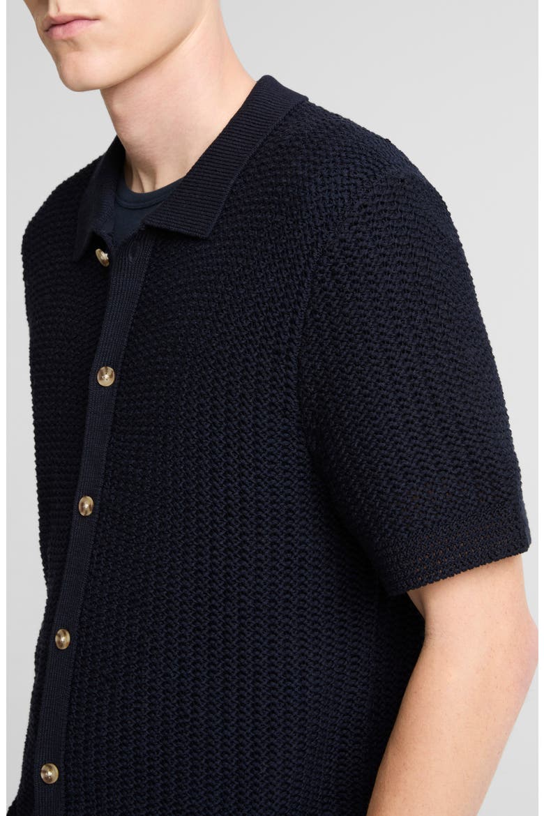 Crochet Cotton Short Sleeve Button-Up Shirt, Alternate, color, COASTAL