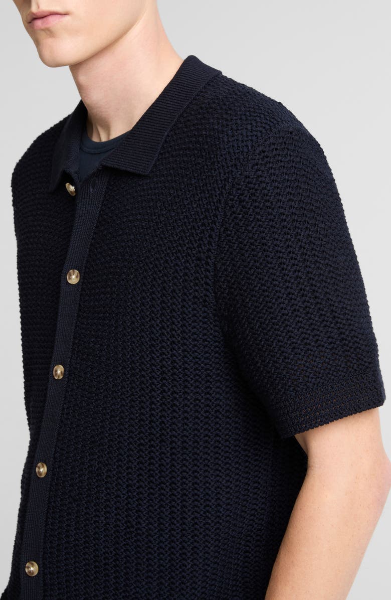 Vince Crochet Cotton Short Sleeve Button-Up Shirt, Alternate, color, Coastal