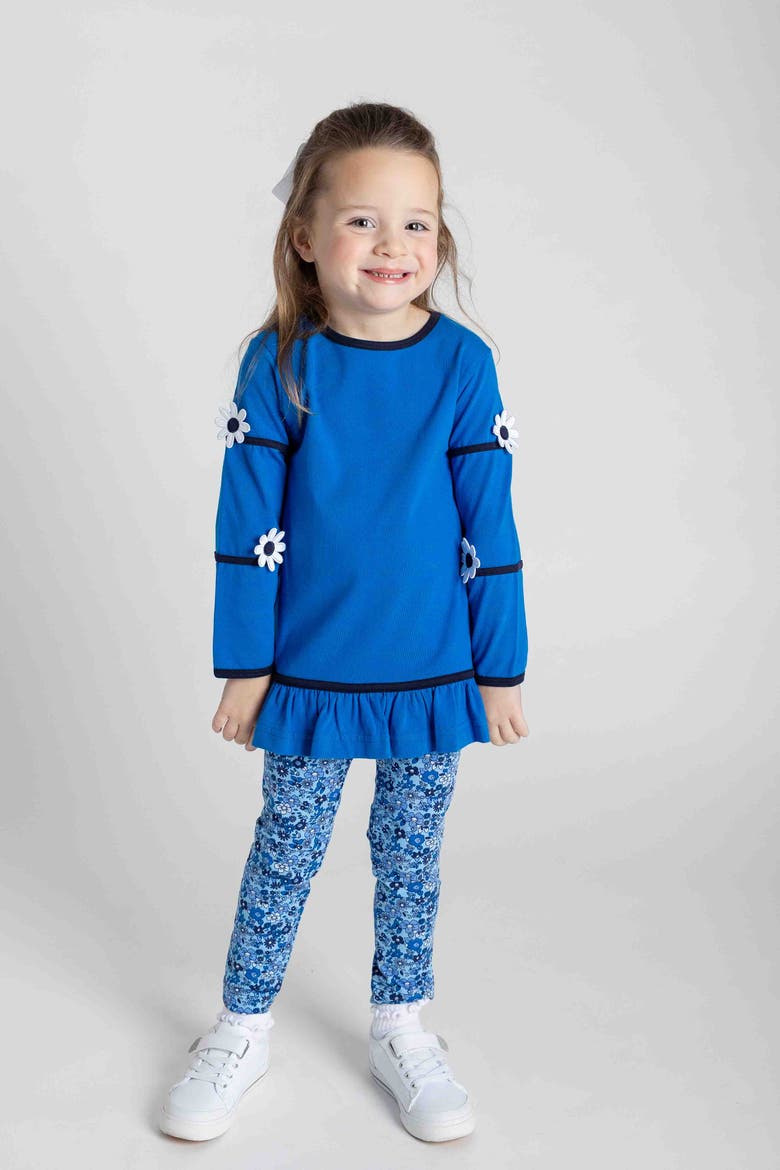 Knit Tunic With Flowers And Floral Leggings, Alternate, color, Blue