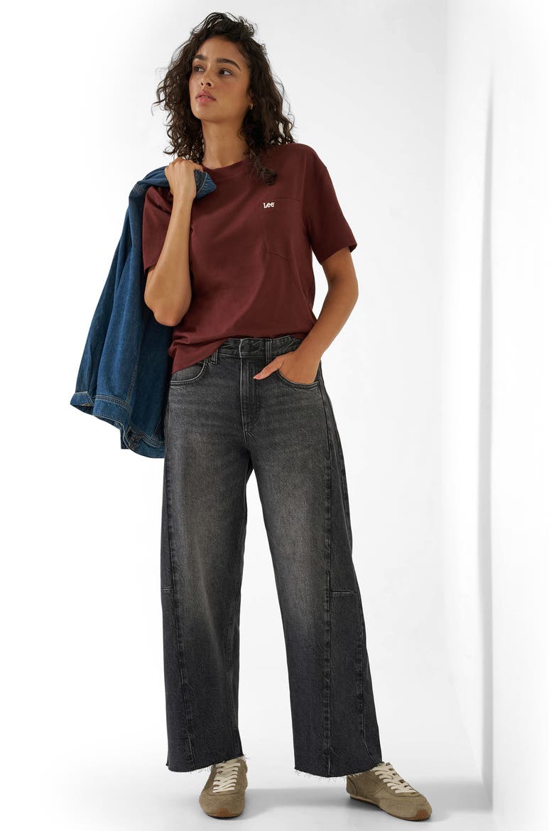Rider Low Slung Barrel Leg Jeans, Alternate, color, CHARRED BLACK