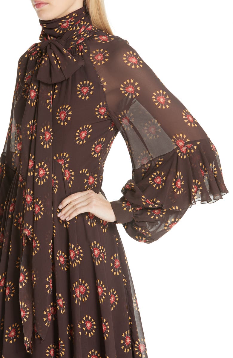 Etro Ruffle Sleeve Print Silk Dress, Alternate, color,