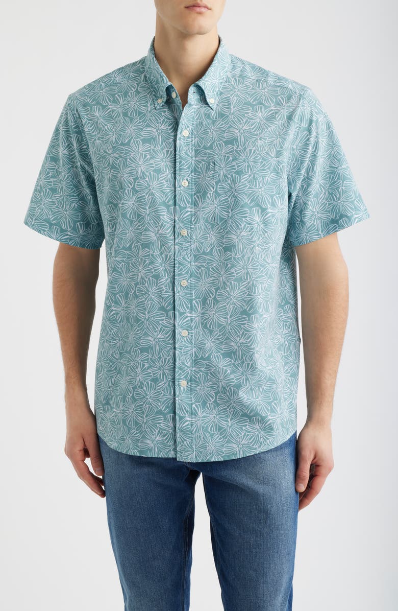 Reyn Spooner Mala Melia Short Sleeve Button-Down Sport Shirt, Main, color, Green