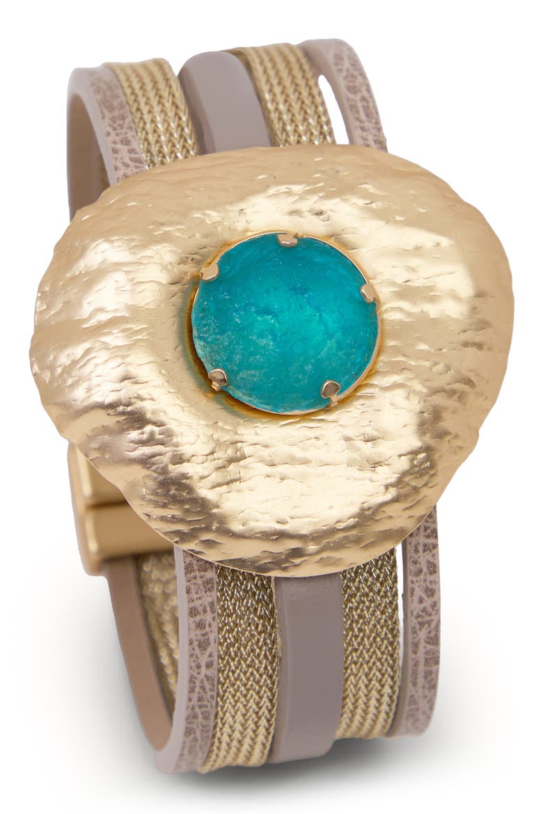 Stone Multistrand Faux Leather Bracelet, Main, color, TAUPE