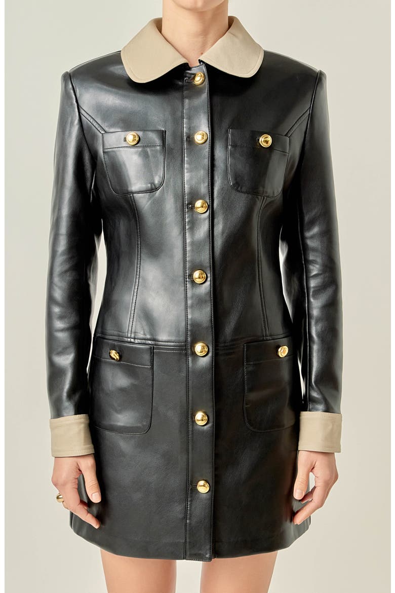 Faux Leather Long Sleeve Minidress, Alternate, color, BLACK