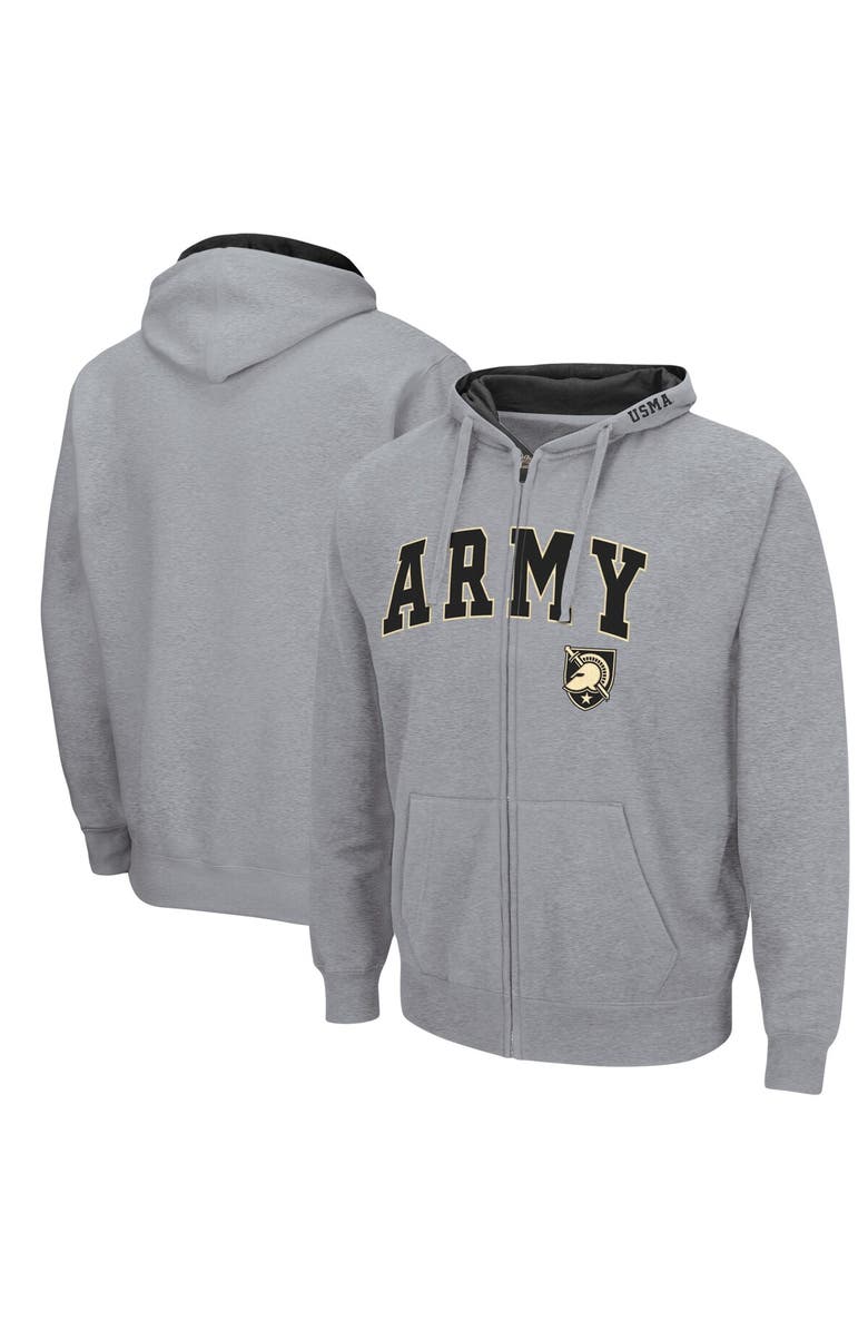 COLOSSEUM Men's Colosseum Heathered Gray Army Black Knights Arch & Logo 3.0 Full-Zip Hoodie, Alternate, color, Heather Gray