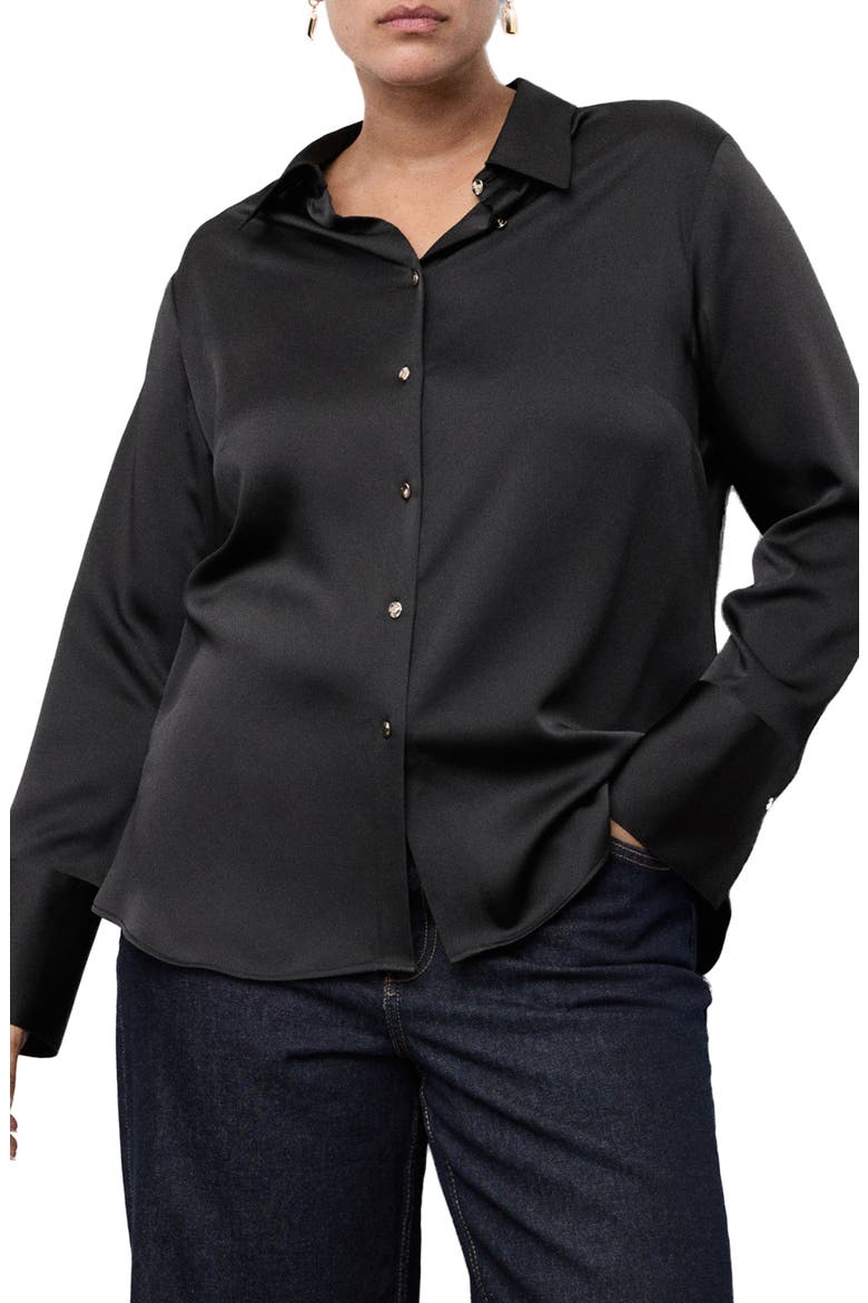 Flowy Satin Shirt, Main, color, BLACK
