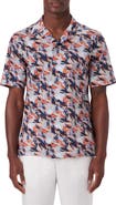 Bugatchi Leaf Print Short Sleeve Stretch Cotton Button-Up Shirt