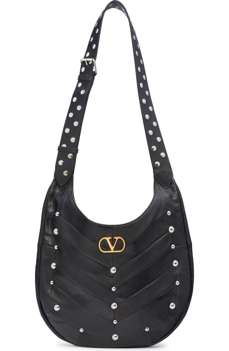 Valentino Garavani Small Hoboho Patchwork Leather Hobo Bag, Main, color, Nero