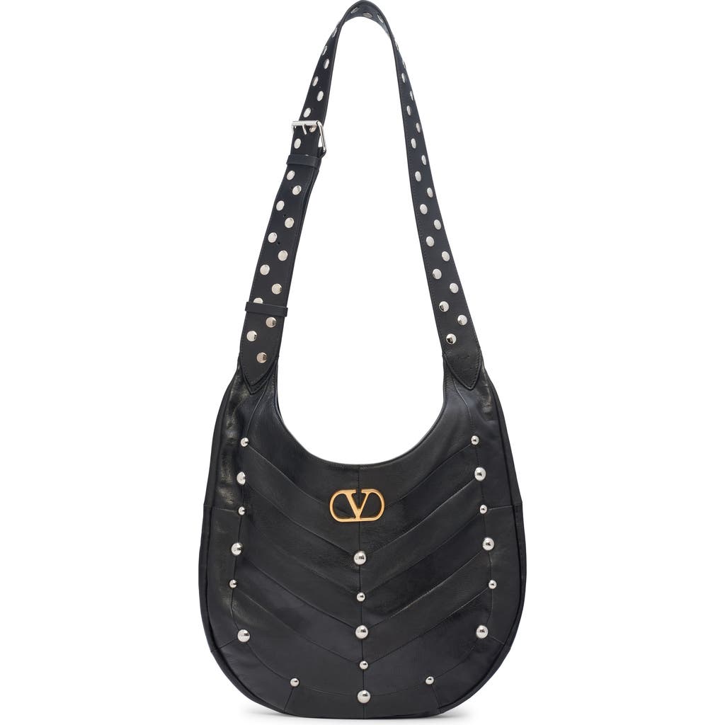 Valentino Garavani Small Hoboho Patchwork Leather Hobo Bag In Black
