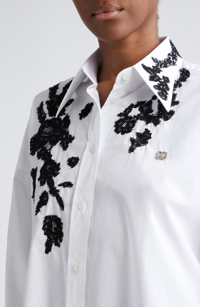 Dolce&Gabbana Floral Lace High-Low Button-Up Shirt, Alternate, color,