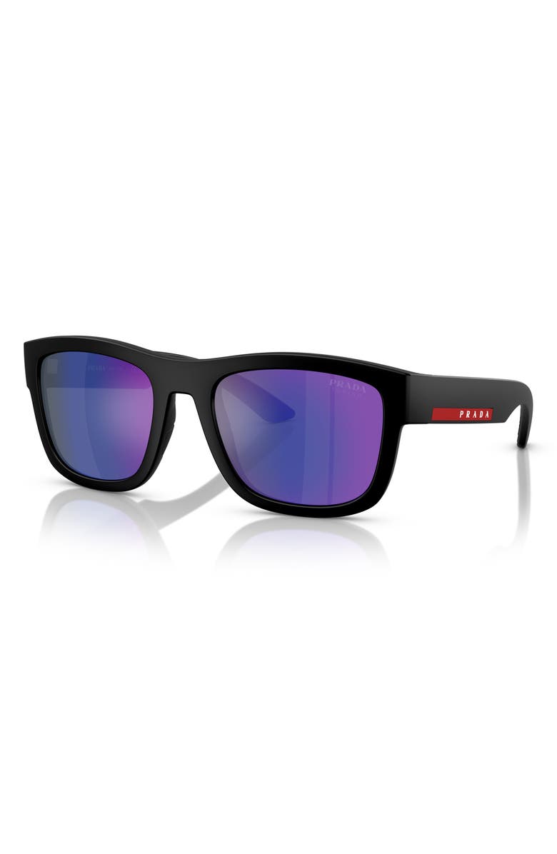 Prada Linea Rossa 53mm Mirrored Pillow Sunglasses, Alternate, color, Matte Black