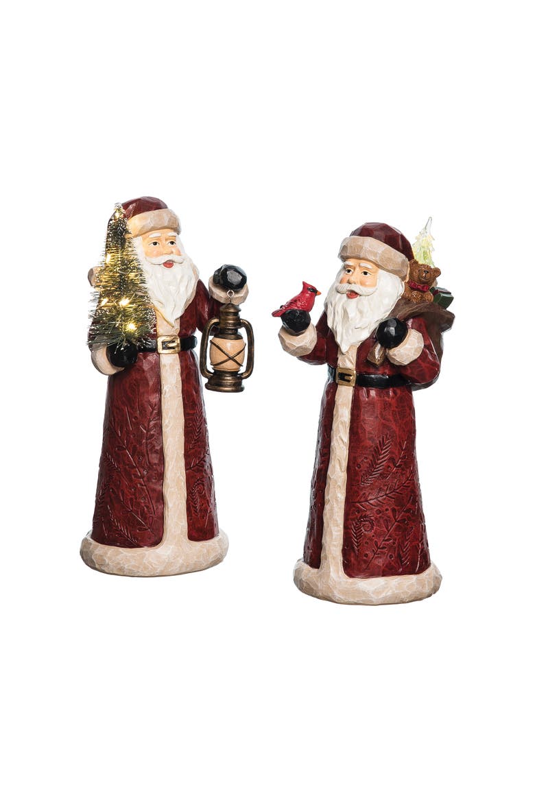 Light-Up LED Santa Figurine Set of 2, Main, color, Red