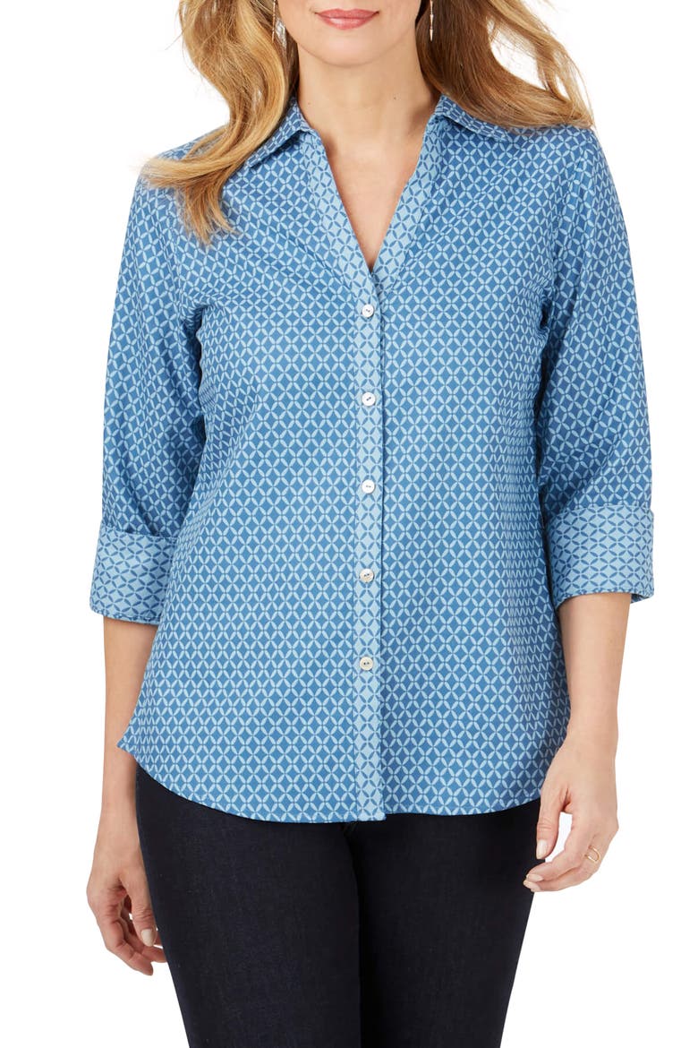 Mary Geo Print Shirt, Main, color, BLUE JEAN