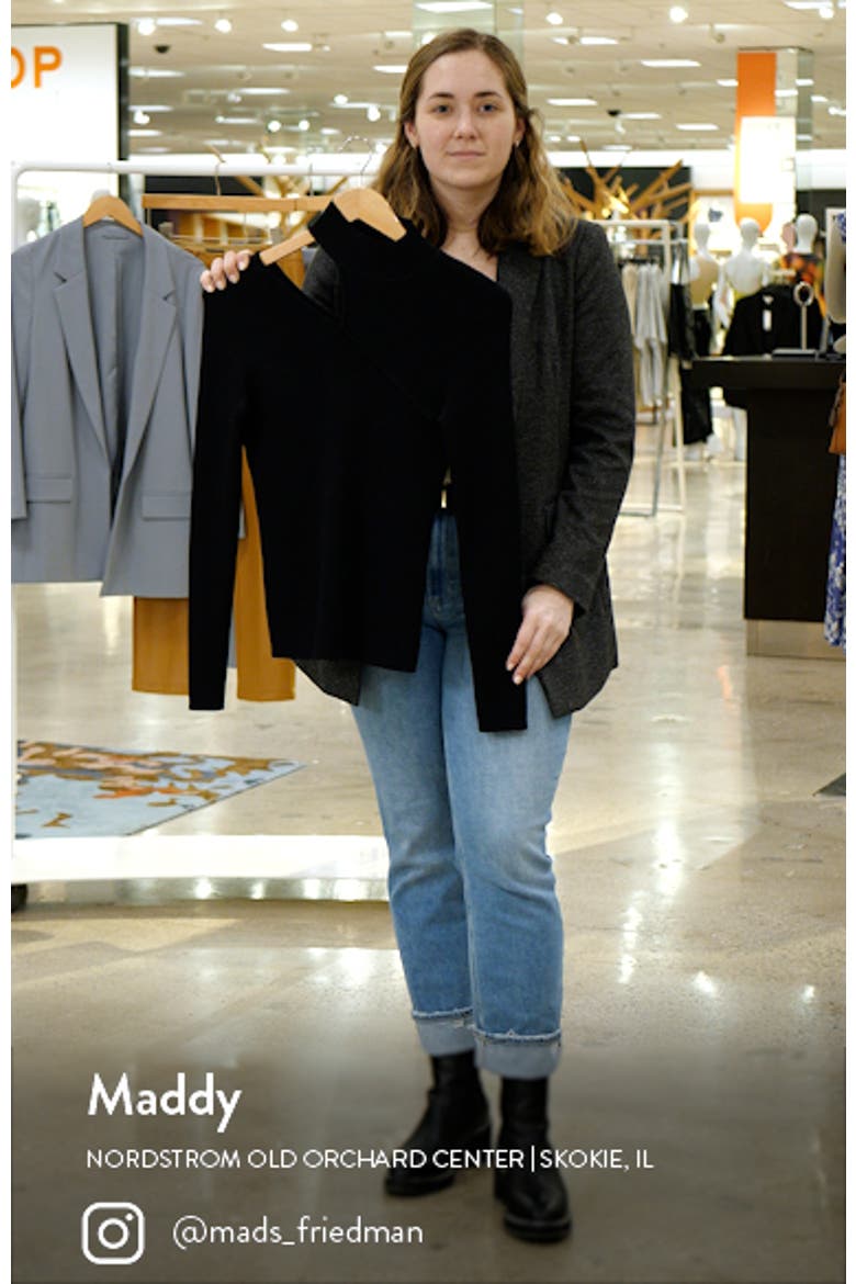 Shoulder Cutout Rib Mock Neck Sweater video