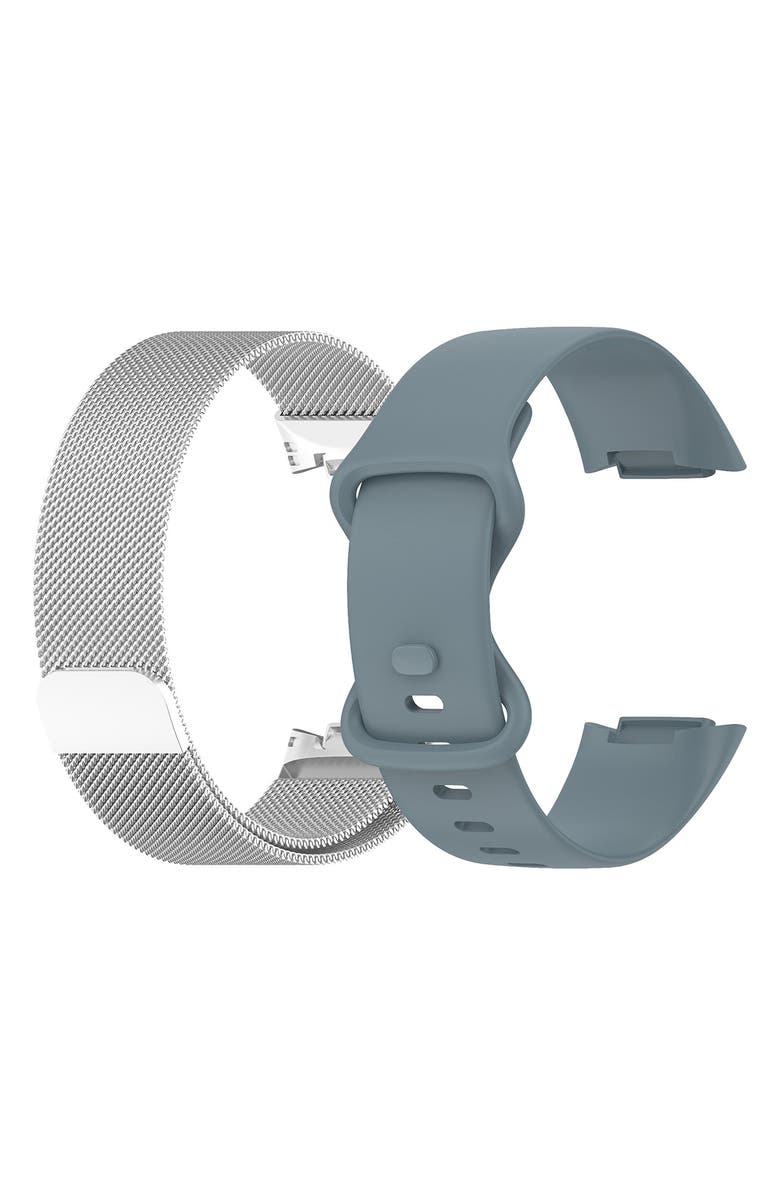 The Posh Tech Assorted 2-Pack Silicone Sport & Stainless Steel Fitbit<sup>®</sup> Watchbands, Alternate, color, 