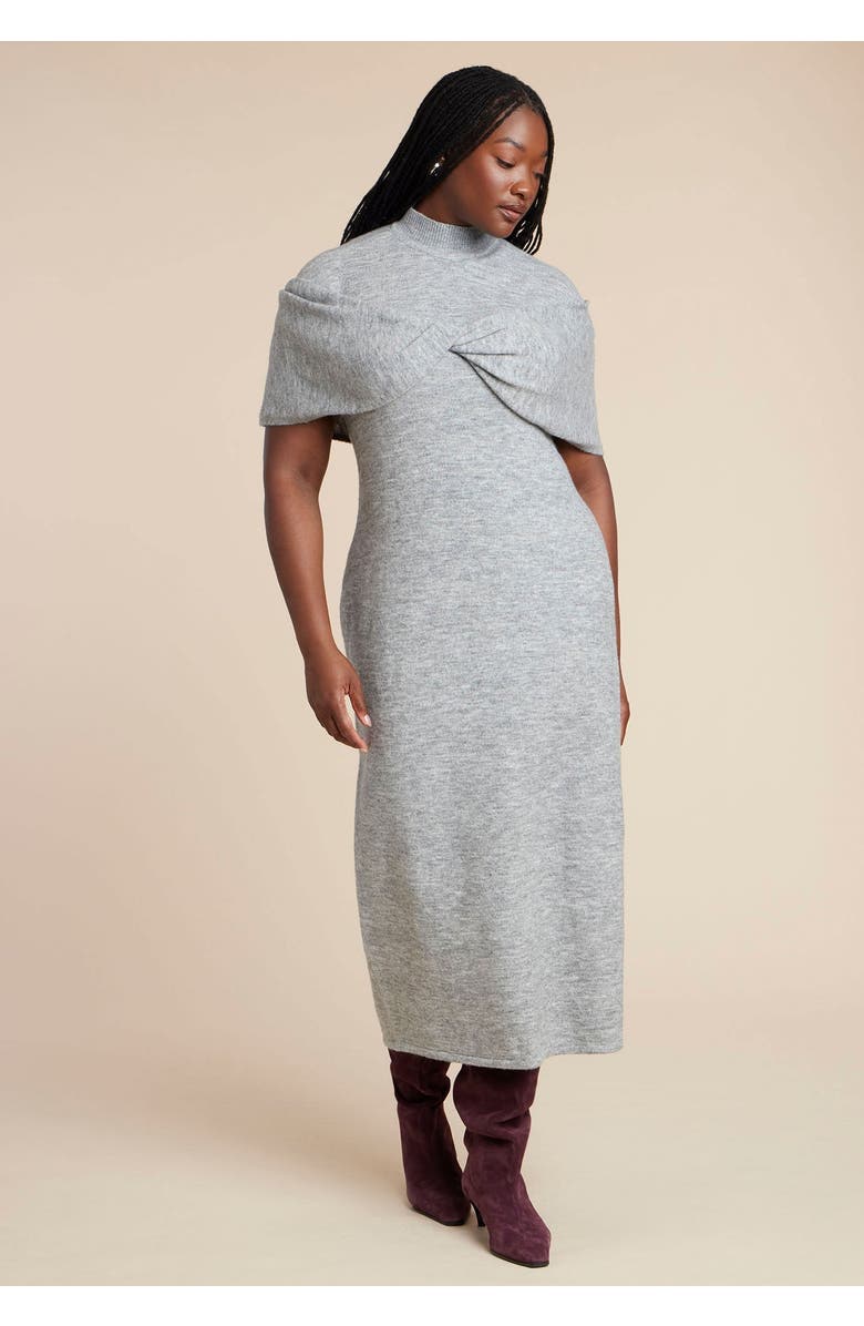ELOQUII Twist Front Cape Sweater Dress, Main, color, Grey