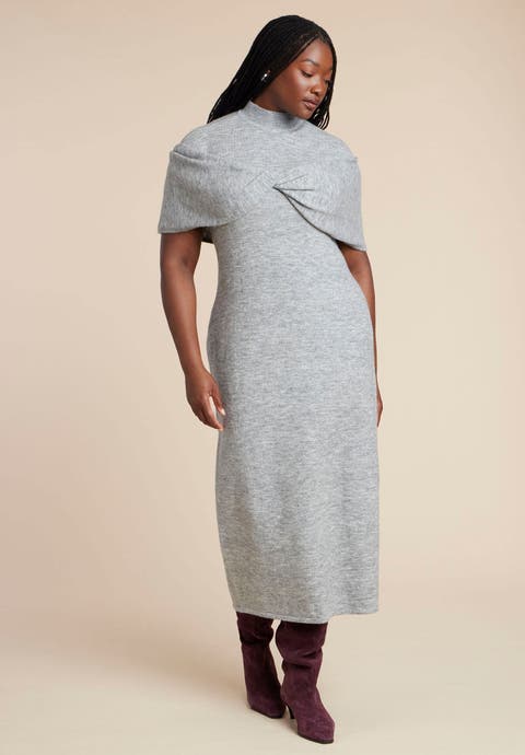 Twist Front Cape Sweater Dress (Plus Available)