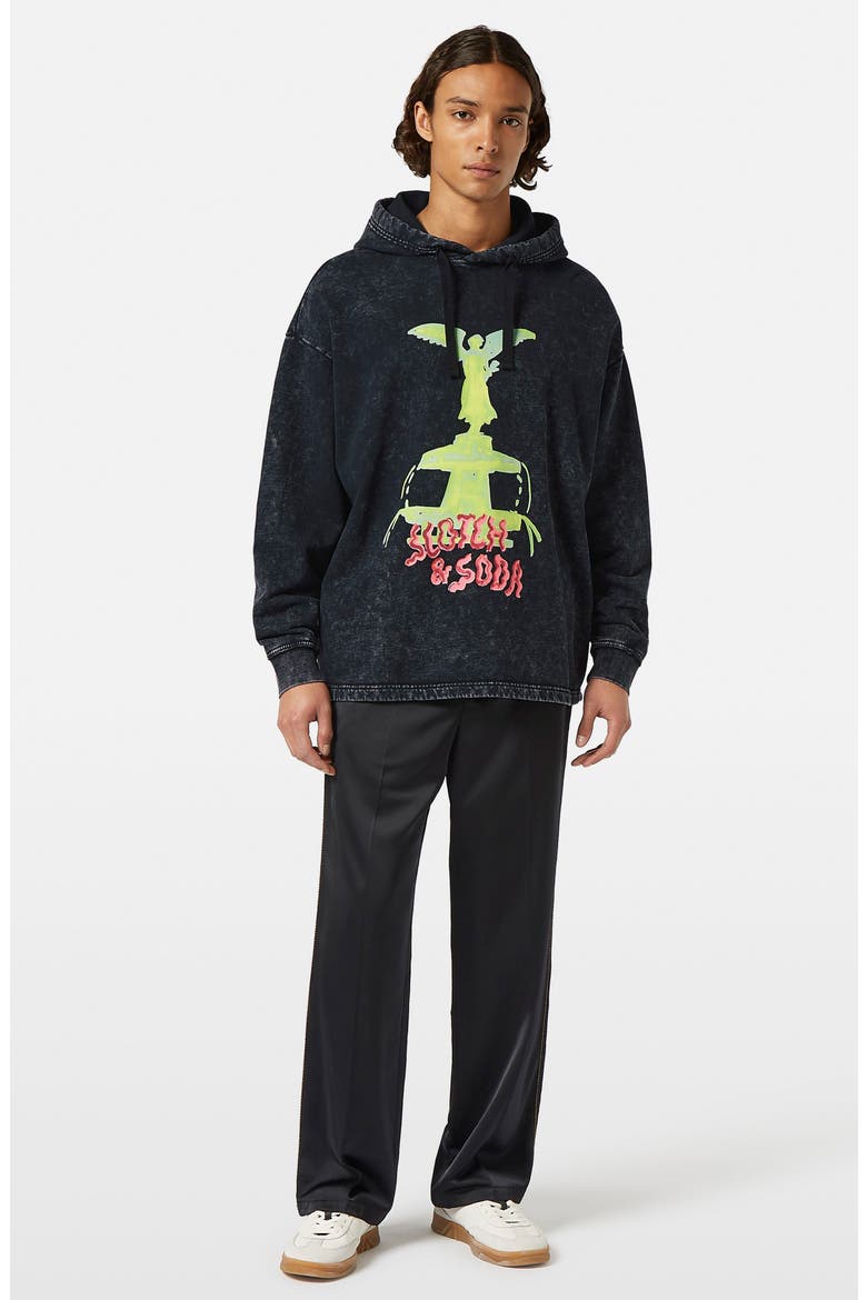 Relaxed Fit Washed Artwork Cotton Hoodie, Alternate, color, BLACK