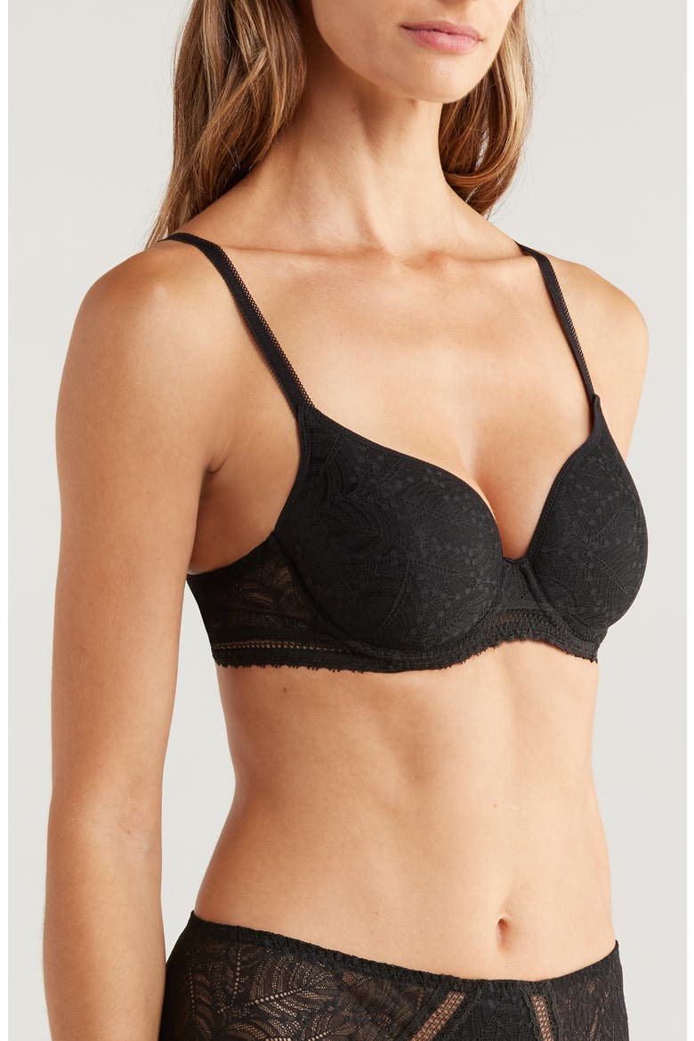 Comete Underwire 3D Plunge Bra, Alternate, color, BLACK