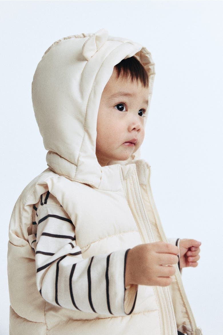 Hooded Puffer Gilet, Alternate, color, Cream