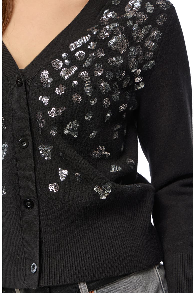 Deco Drizzle V-Neck Cardigan, Alternate, color, BLACK