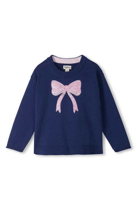 Kids' Bow Sequin Cotton Sweater