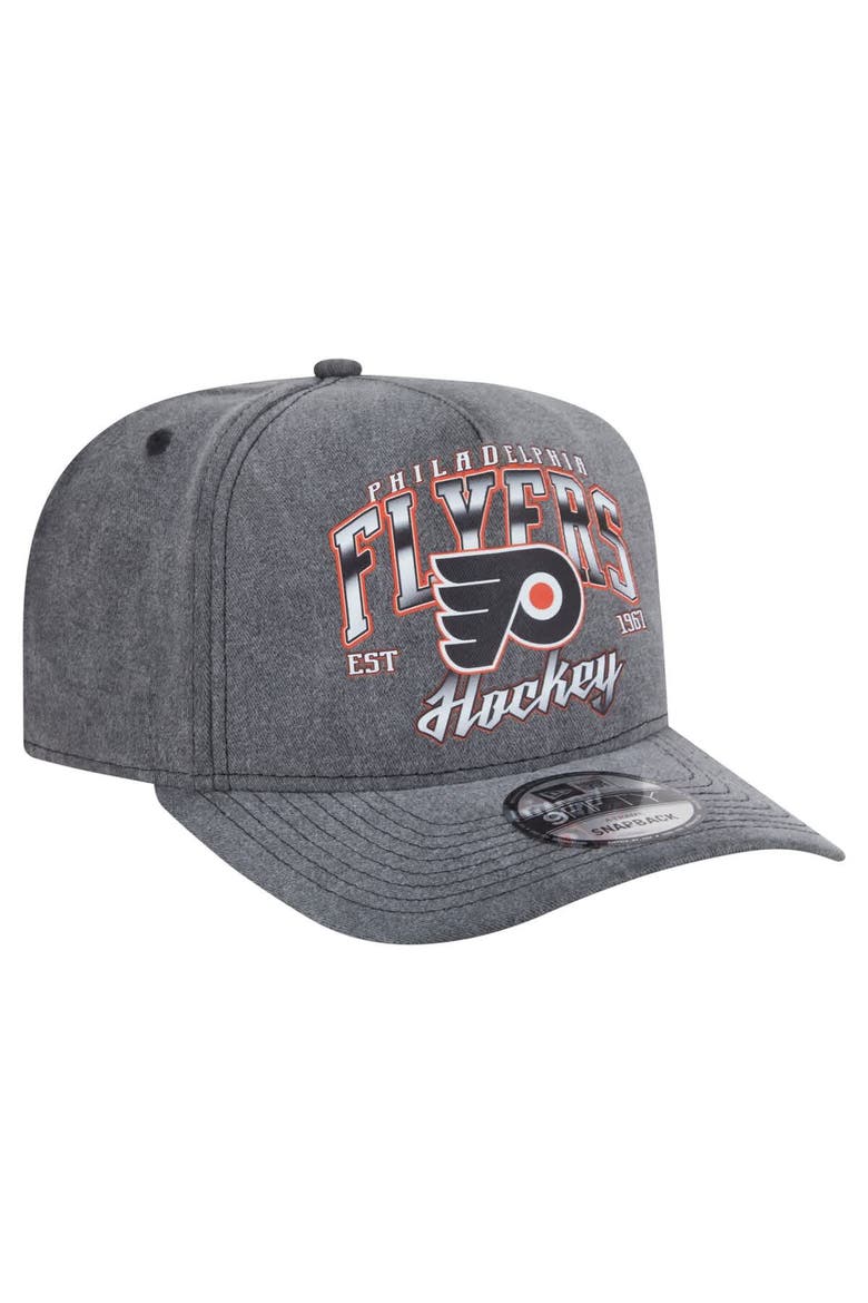 Men's New Era  Charcoal Philadelphia Flyers Throwback Washed A-Frame Pre-Curved 9FIFTY Snapback Hat, Alternate, color, Charcoal
