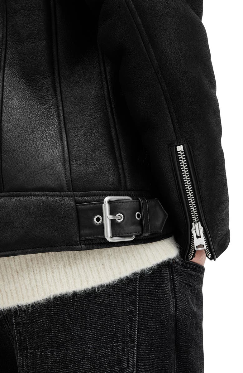 AllSaints Xena Shearling Lined Leather Biker Jacket, Alternate, color, 