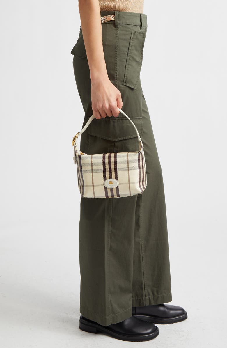 Burberry Highlands Check Coated Canvas Top Handle Bag, Alternate, color, Light Beige