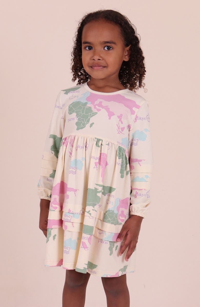 TINY TRIBE Kids' World Tour Stretch Cotton Dress, Alternate, color, Cream