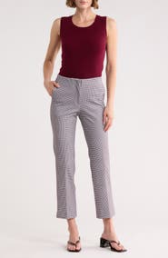 T Tahari Mini Check Slim Straight Leg Pants