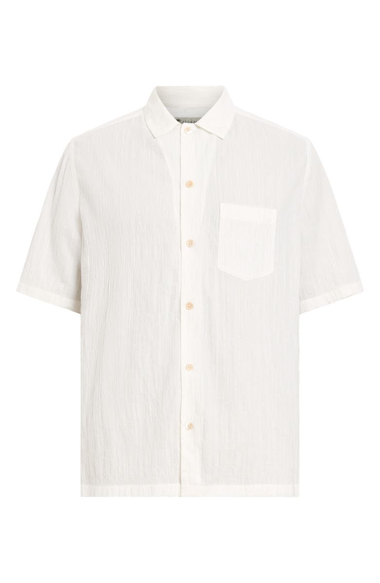 AllSaints Walton Short Sleeve Stretch Cotton Seersucker Button-Up Shirt, Alternate, color, Off White