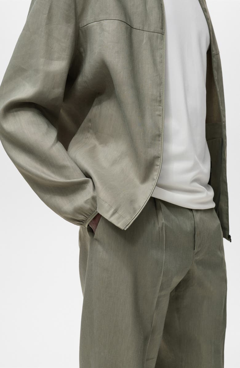 MANGO Pleated Linen Blend Pants, Alternate, color, Olive Green