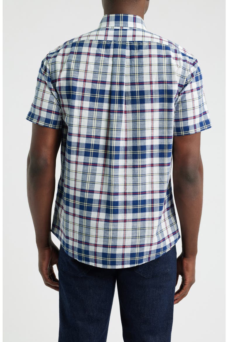 Madras Plaid Short Sleeve Button-Down Shirt, Alternate, color, IVORYMULTI