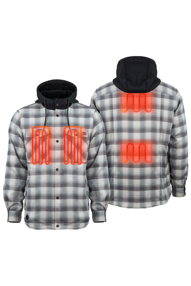 Flannel Heated Hooded Jacket, Alternate, color, Grey